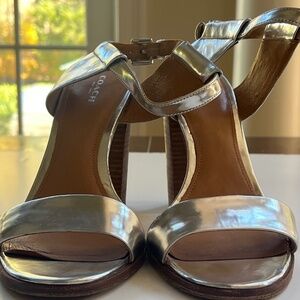 Coach Lexey Silver Metallic Sandal Women's Size 9.5